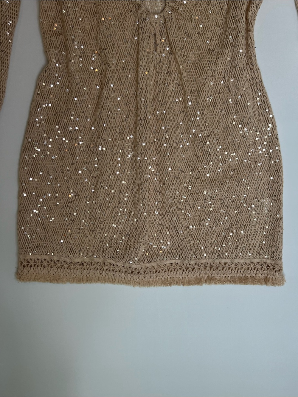 House of Harlow 1960 Gold Sequin Knit Cover Up Mini Dress XS Festival Beach - Picture 5 of 7